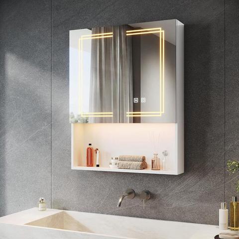 LED Spiegelschrank 60 × 75 cm mit Beleuchtung, Anti-Beschlag & Steckdose