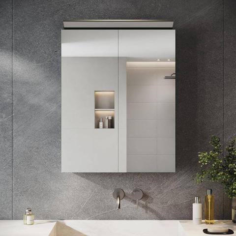 Edelstahl LED Spiegelschrank 52 x 65 cm, cm mit Beleuchtung, Anti-Beschlag & Steckdose