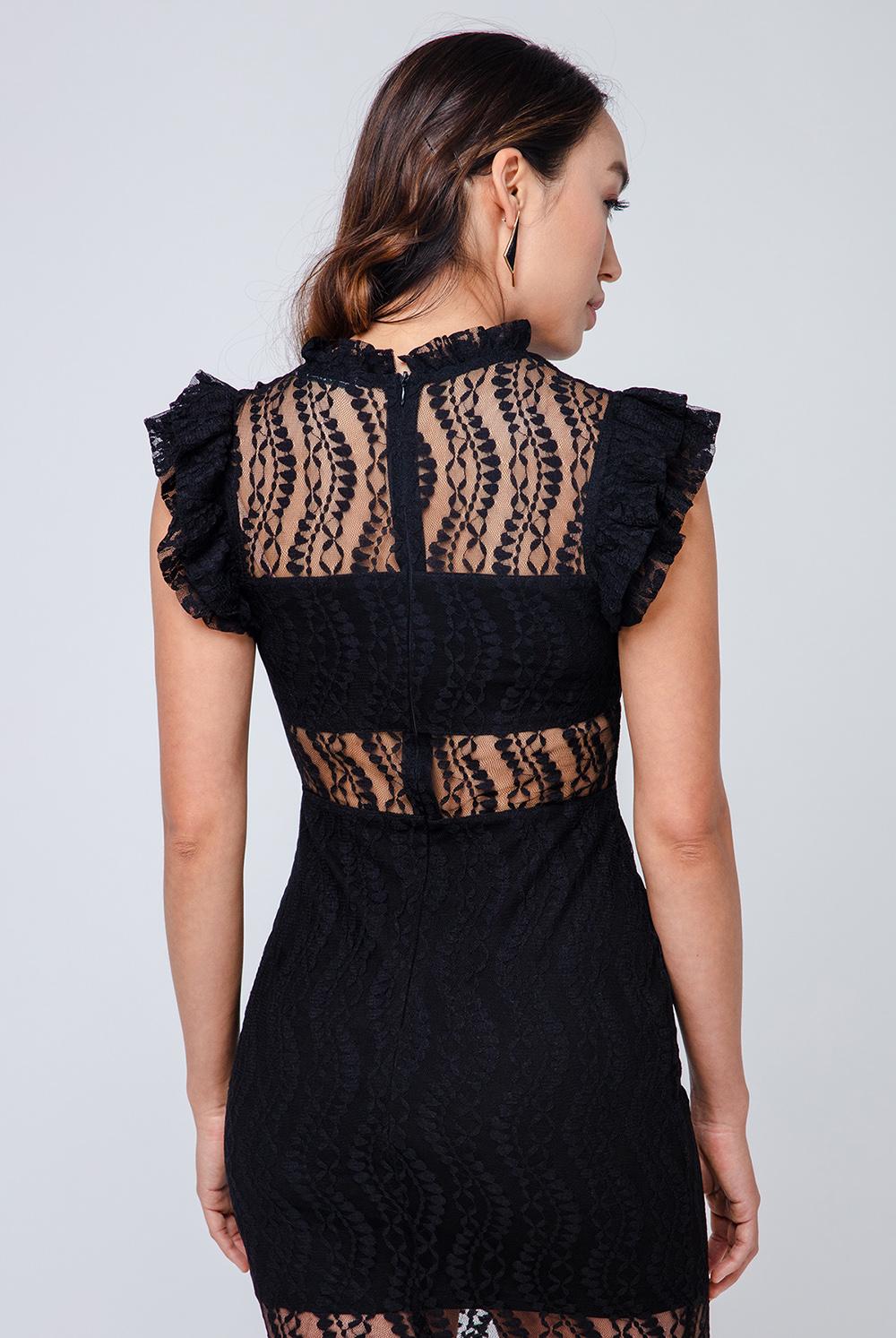 Midikleid mit hohem Kragen und transparenten Einsätzen