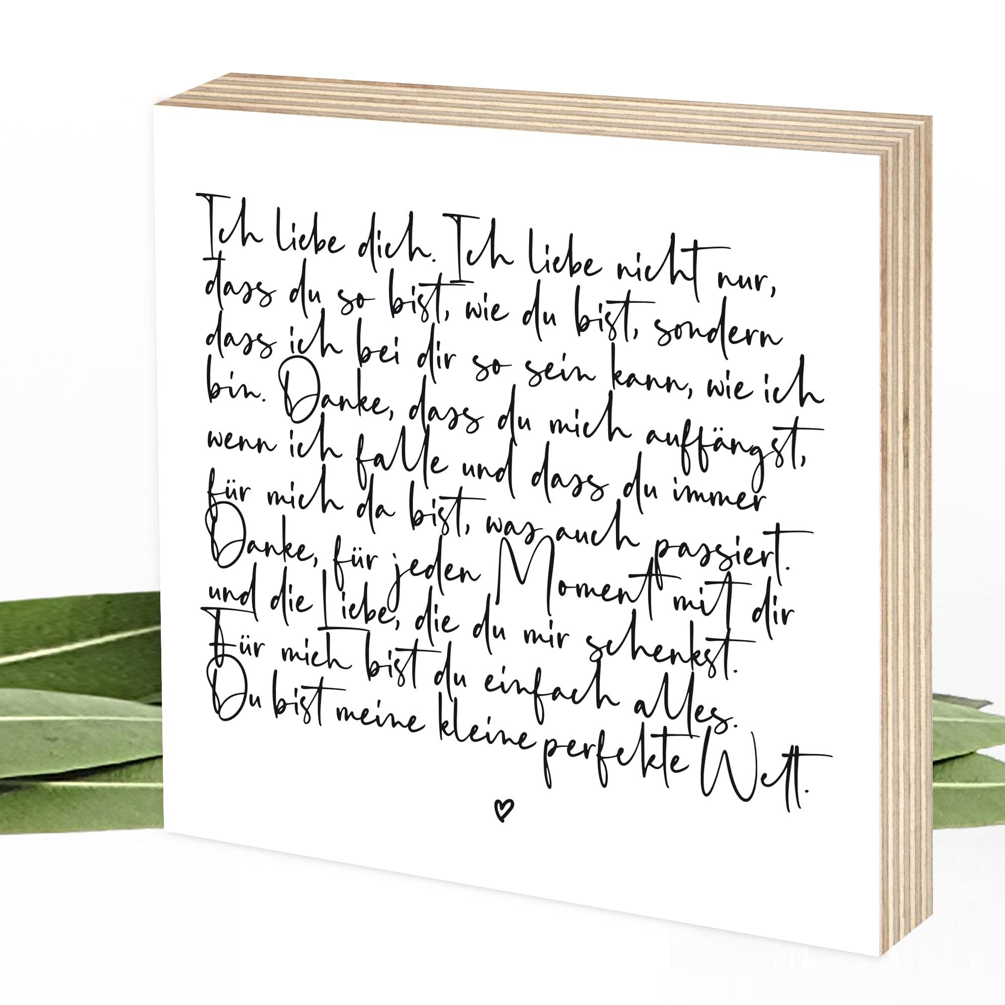 Ich liebe dich - Liebesbrief in Schreibschrift - Wunderpixel® Holzbild 15x15x2cm