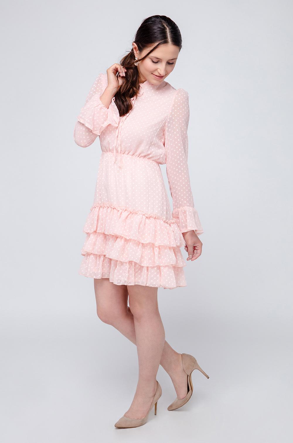 Hochgeschlossenes Minikleid mit Rüschen