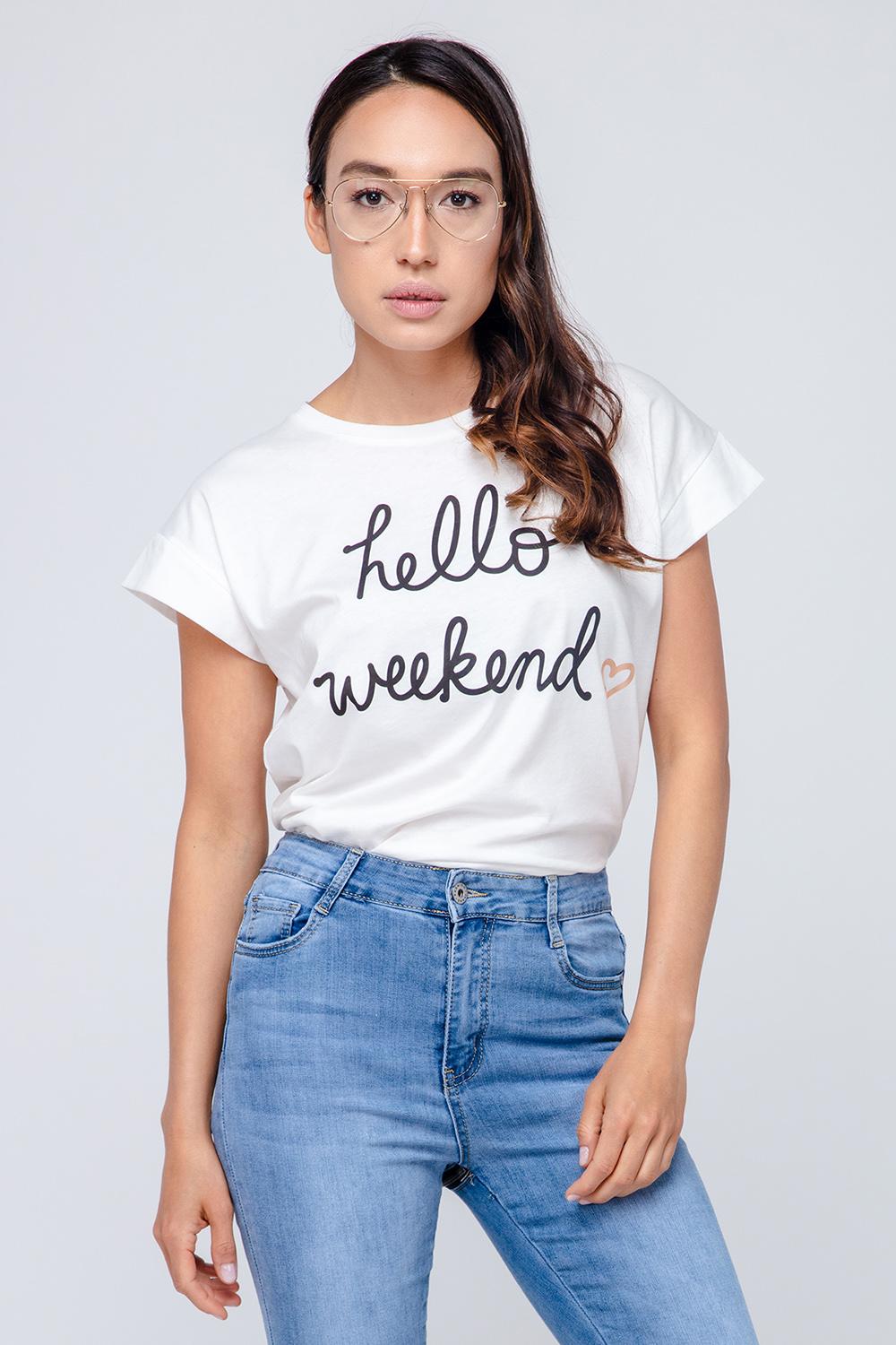 Hello Weekend - Tshirt mit Aufschrift