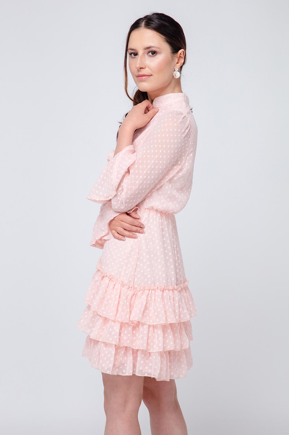 Hochgeschlossenes Minikleid mit Rüschen
