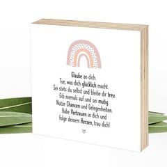 Regenbogen Glaube an dich - Wunderpixel® Holzbild 15x15x2cm