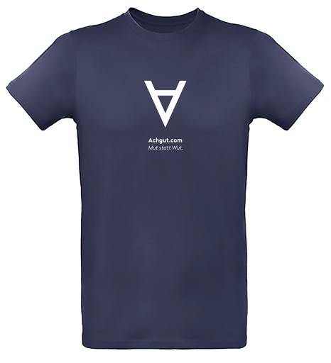 „Achgut - Mut statt Wut“ T-Shirt, navy/dunkelblau | Rundhals-Ausschnitt, unisex | Artikelnummer: TSU-DBL00-MUTST