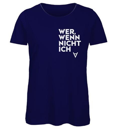 „Wer, wenn nicht ich“ T-Shirt, navy/dunkelblau | U-Boot-Ausschnitt, Damen | Artikelnummer: TSW-DBL00-WERWE