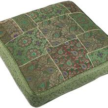 Orientalisches eckiges Patchwork Kissen 50 cm, Sitzkissen, Bodenkissen mit Baumwollfüllung - grün von Guru