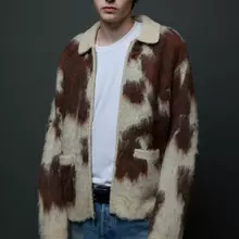 OBEY Cow Pattern Zip Sweater Cow Multi Herren Strickjacke creme braun von OBEY