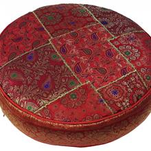 Orientalisches rundes Patchwork Kissen 40 cm, Sitzkissen, Bodenkissen mit Baumwollfüllung - rot/rot von Guru