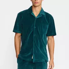 Revolution Velour Kurzarm Cuban Shirt Hemd petrol von Revolution