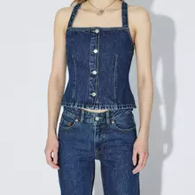 Dr. Denim Niamh Top Stream Dark Retro Vintage Denim Damen blau von Dr.Denim