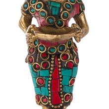 Lakshmi, stehend, 14 cm, Messing mit Steinen