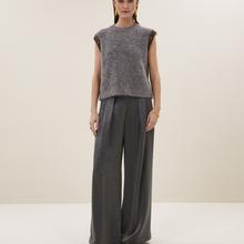 By-Bar Lodi Metallic Pants Damen Bundfalten Palazzo Hose silber von by-bar