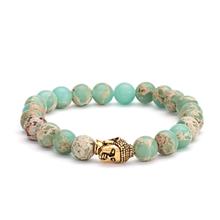 Mala Armband mit pastellfarbenem Serpentin, mit Anhänger "Buddhakopf" von Bodhi