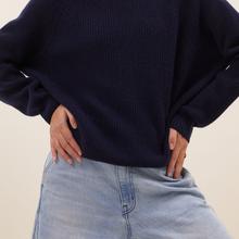By-Bar Meadow Roundneck Pullover Damen Merino Sweater dunkelblau von by-bar