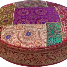 Orientalisches rundes Patchwork Kissen 40 cm, Sitzkissen, Bodenkissen mit Baumwollfüllung - rot/bunt von Guru