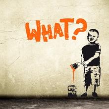 BANKSY Wandtattoo WHAT? ANGRY BOY Graffiti Wandsticker ab Gr. L von Urban ART Berlin