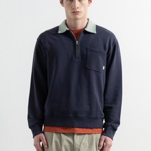 Edmmond Studios Temple Quarter Zip Polo Sweatshirt Plain Navy Mint von Edmmond Studios
