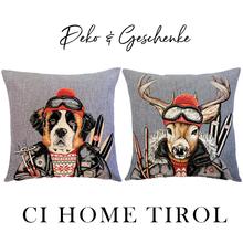 Kissen Bernhardiner + Hirsch Ski Freunde 45x45 Gobelin