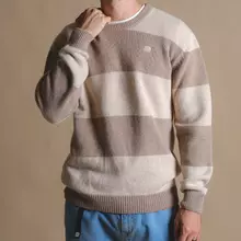 Trendsplant Sella Knit Latte/Normal Brown gestreifter Strickpullover Herren creme-braun von Trendsplant