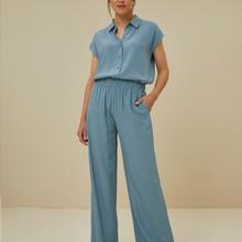 By-Bar Robyn Viscose Pants Damen Wide Leg Hose steel blue blau von by-bar