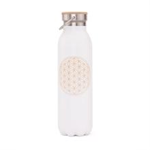 Isolier-Trinkflasche 600 ml, Edelstahl Blume des Lebens, matt-weiß von Bodhi
