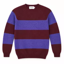 Harley of Scotland Brushed Wool Pullover Herren Dunkelrot-Violett gestreift von Harley of Scotland