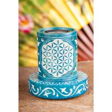 Siebgefäß - Blume des Lebens Stövchen, türkis