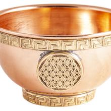 Räucherschale Blume des Lebens, Kupfer mit Messingverzierung