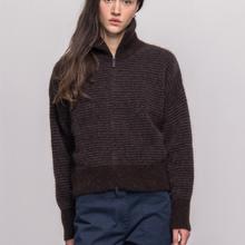 JOHNNYLOVE Susy Stripe Zipper Cardigan Chocolate Damen Mohair Strickjacke braun von Johnny Love
