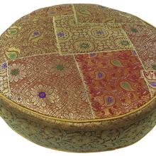Orientalisches rundes Patchwork Kissen 50 cm, Sitzkissen, Bodenkissen mit Baumwollfüllung - goldgelb von Guru