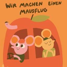 Postkarte Mausflug Apfel von Slinga Illustration von Slinga Illustration